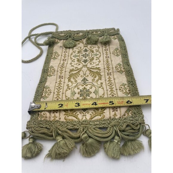 Vintage Green Embroidered Tapestry Pouch Tassels by Carpet Bags of America - Picture 4 of 8